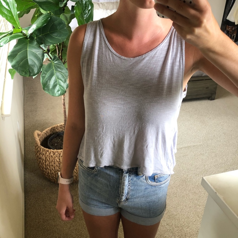 Elan Heather Grey Draped Open Back Tank Top Boho Coastal Minimalist Small